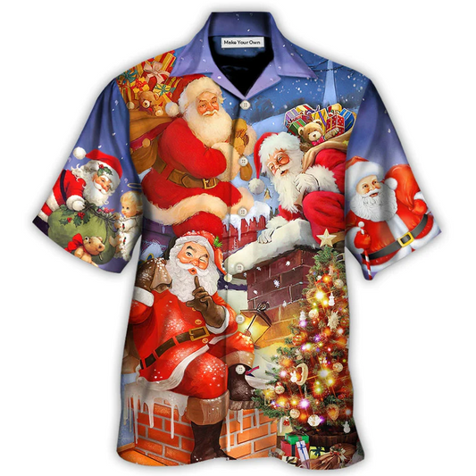 Hawaiian Shirt / Adults / S Christmas Up On Rooftop Santa Claus Art Style - Hawaiian Shirt - Reefox
