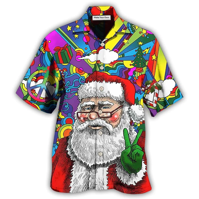 Hawaiian Shirt / Adults / S Hippie Funny Santa Claus Christmas - Hawaiian Shirt - Reefox