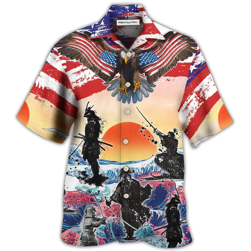 Hawaiian Shirt / Adults / S Samurai Eagle US Flag Independence Day - Hawaiian Shirt - Reefox