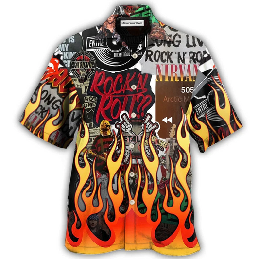 Hawaiian Shirt / Adults / S Music Rock Music Red Flame Chill - Hawaiian Shirt - Reefox