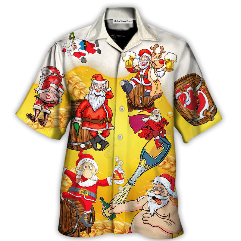 Hawaiian Shirt / Adults / S Christmas Santa Claus Drunk Beer Funny Troll Xmas - Hawaiian Shirt - Reefox