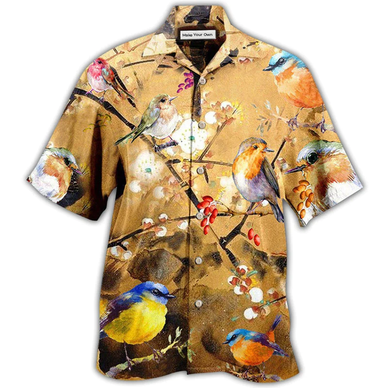 Hawaiian Shirt / Adults / S Robin The Bird Took Its Perch On A Tree Branch - Hawaiian Shirt - Reefox