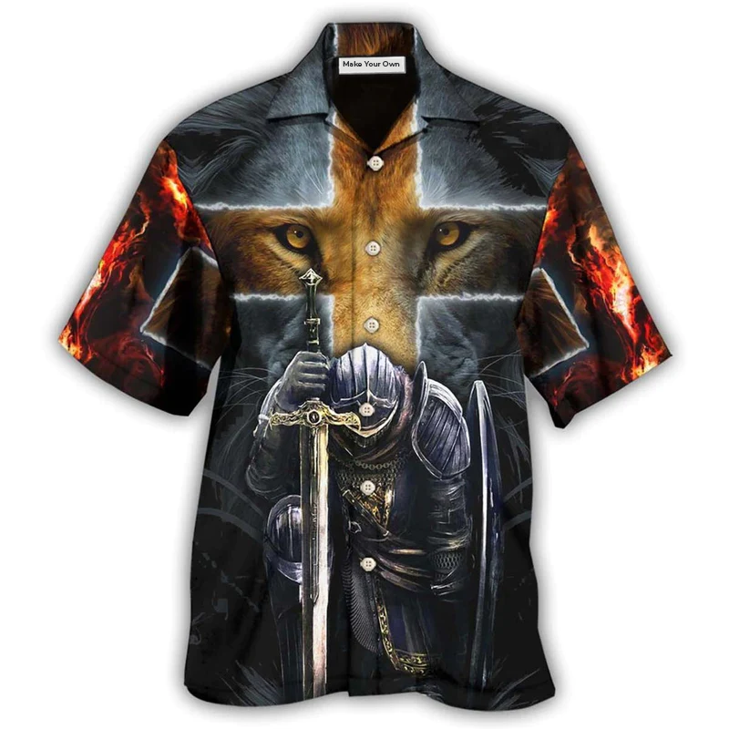 Hawaiian Shirt / Adults / S Warrior Of Christ Lion Cross - Hawaiian Shirt - Reefox