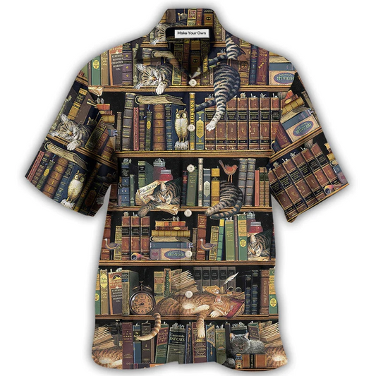 Hawaiian Shirt / Adults / S Book And Cat Vintage - Hawaiian Shirt - Reefox