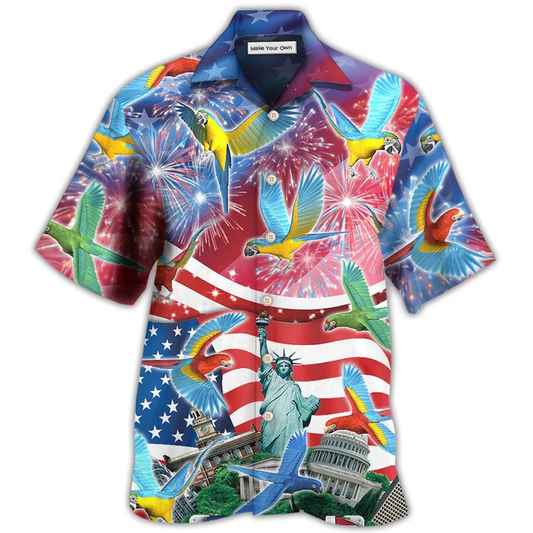 Hawaiian Shirt / Adults / S Parrot America Flag Independence Day - Hawaiian Shirt - Reefox