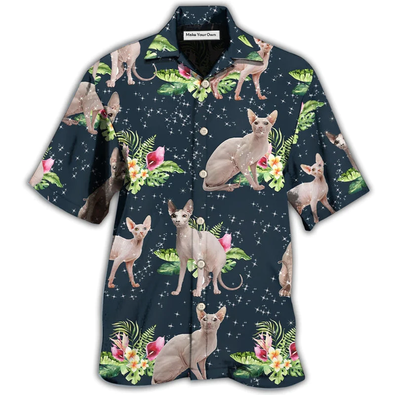 Hawaiian Shirt / Adults / S Cat Tropical Floral Sphynx Cat - Hawaiian Shirt - Reefox