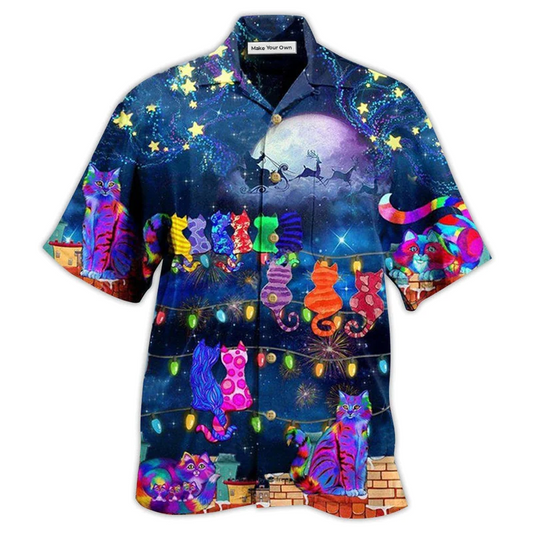 Hawaiian Shirt / Adults / S Cat The Jolly Cats On Roof - Hawaiian Shirt - Reefox