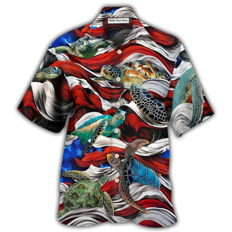 Hawaiian Shirt / Adults / S Turtle Independence Day Swimming In The American Flag - Hawaiian Shirt - Reefox
