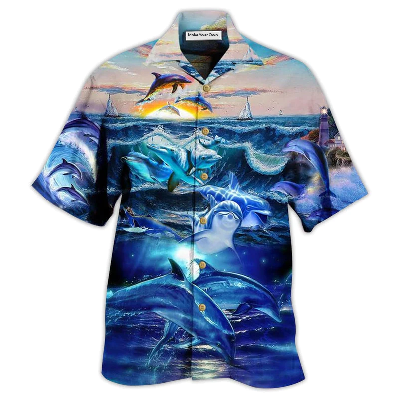 Hawaiian Shirt / Adults / S Dolphin Lovely Love Ocean Love Human - Hawaiian Shirt - Reefox