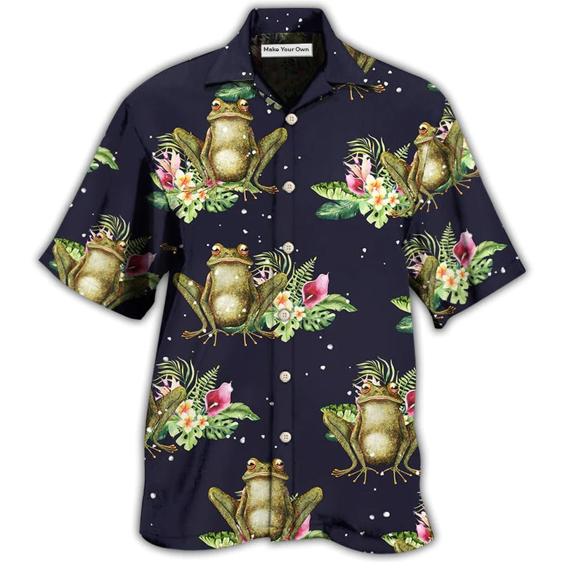 Hawaiian Shirt / Adults / S Frog Tropical Floral With Dark Background - Hawaiian Shirt - Reefox