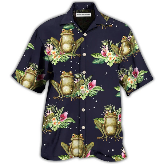 Hawaiian Shirt / Adults / S Frog Tropical Floral With Dark Background - Hawaiian Shirt - Reefox