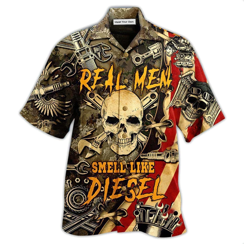 Hawaiian Shirt / Adults / S Skull Real Men Smell Like Diesel - Hawaiian Shirt - Reefox