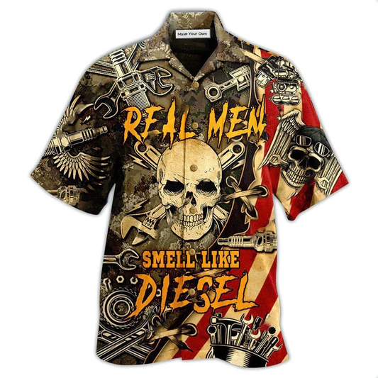 Hawaiian Shirt / Adults / S Skull Real Men Smell Like Diesel - Hawaiian Shirt - Reefox