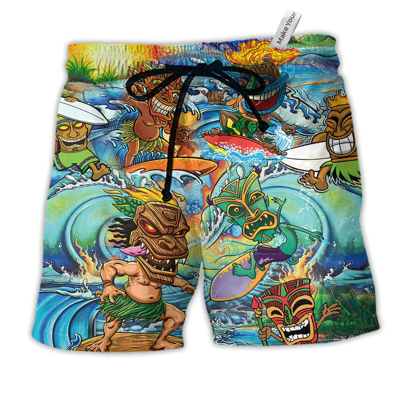 Beach Short / Adults / S Tiki Aloha Surfing Into The Sunset - Beach Short Reefox - Owls Matrix LTD