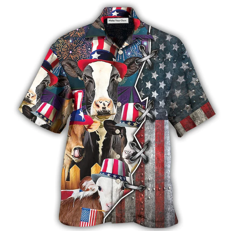Hawaiian Shirt / Adults / S Cow Independence Day - Hawaiian Shirt - Reefox