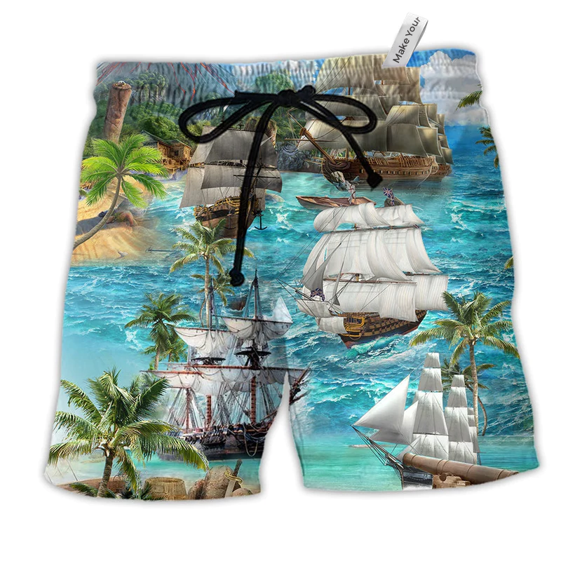 Beach Short / Adults / S Sailing Ship In The Sea - Beach Short Reefox - Owls Matrix LTD