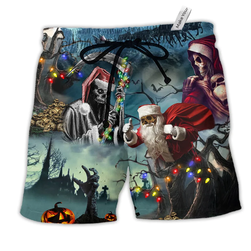 Beach Short / Adults / S Chistmas Santa Claus Skull - Beach Short Reefox - Owls Matrix LTD