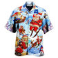 Hawaiian Shirt / Adults / S Christmas Skiing Santa Claus In Blue - Hawaiian Shirt - Reefox