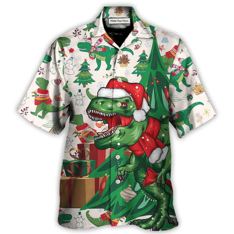 Hawaiian Shirt / Adults / S Christmas Dinosaurs Xmas Tree T-rex Merry Rexmas - Hawaiian Shirt - Reefox