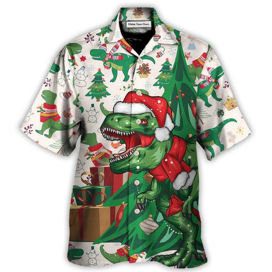 Hawaiian Shirt / Adults / S Christmas Dinosaurs Xmas Tree T-rex Merry Rexmas - Hawaiian Shirt - Reefox