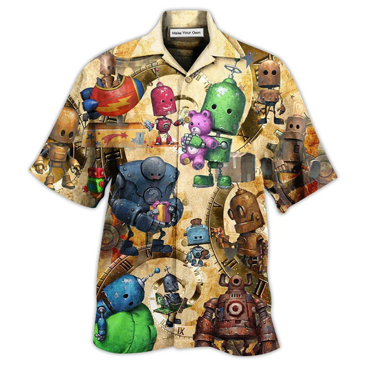 Hawaiian Shirt / Adults / S Robot With Solf Hearts - Hawaiian Shirt - Reefox