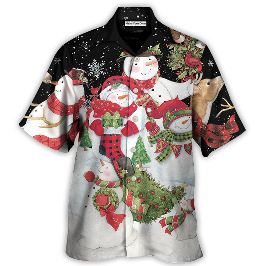 Hawaiian Shirt / Adults / S Christmas Cutie Snowman Happy Xmas Cardinal - Hawaiian Shirt - Reefox