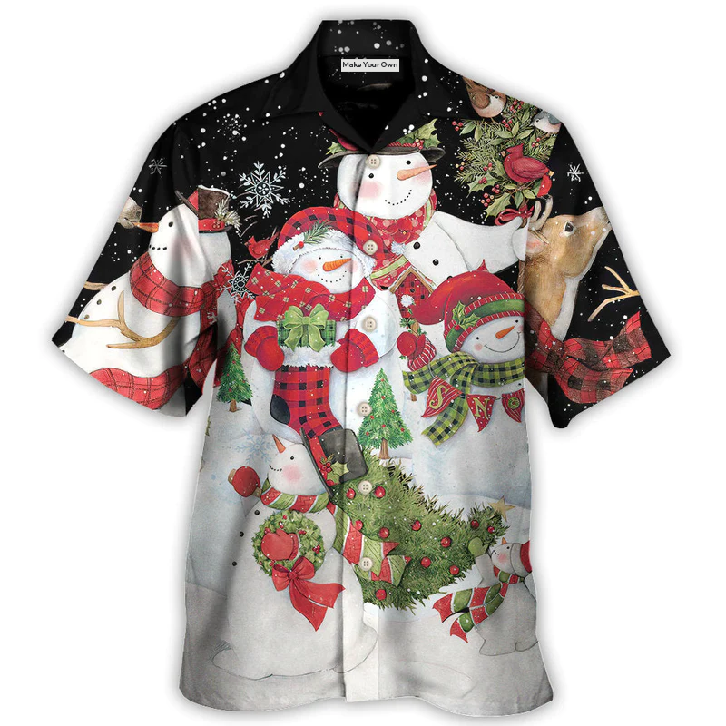 Hawaiian Shirt / Adults / S Christmas Cutie Snowman Happy Xmas Cardinal - Hawaiian Shirt - Reefox