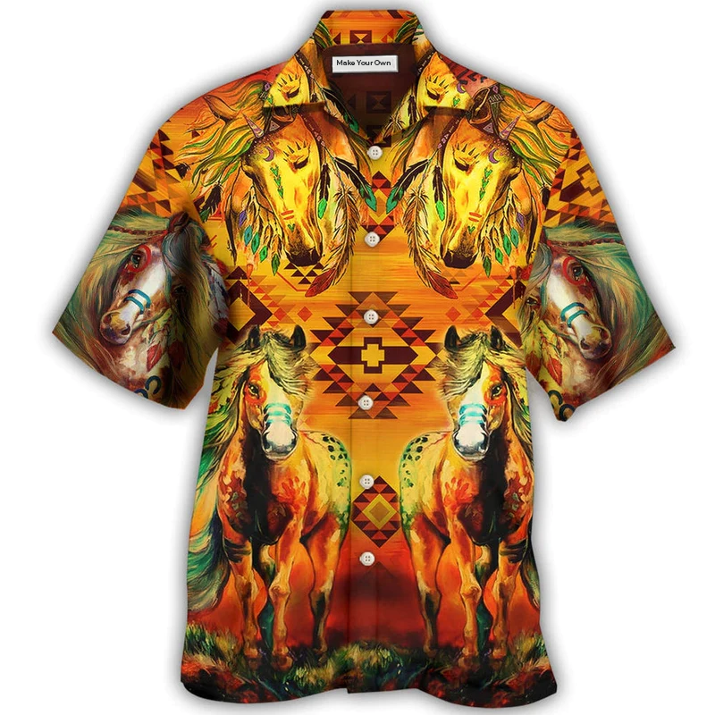 Hawaiian Shirt / Adults / S Native Horse Love Peace Life Sunset Pattern - Hawaiian Shirt - Reefox