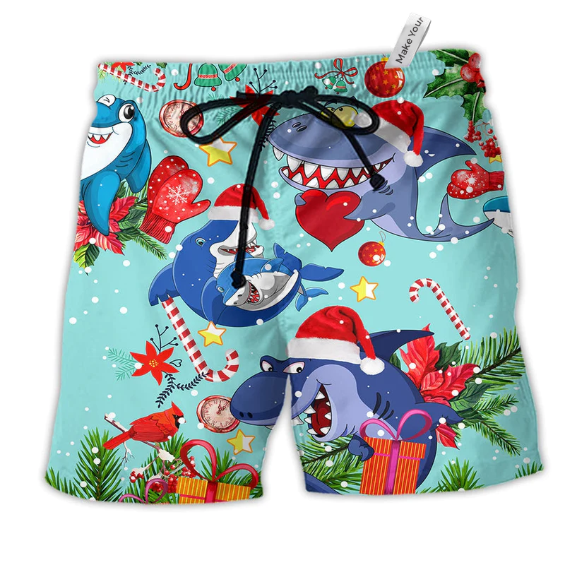 Beach Short / Adults / S Shark Love Christmas In The Ocean - Beach Short Reefox - Owls Matrix LTD