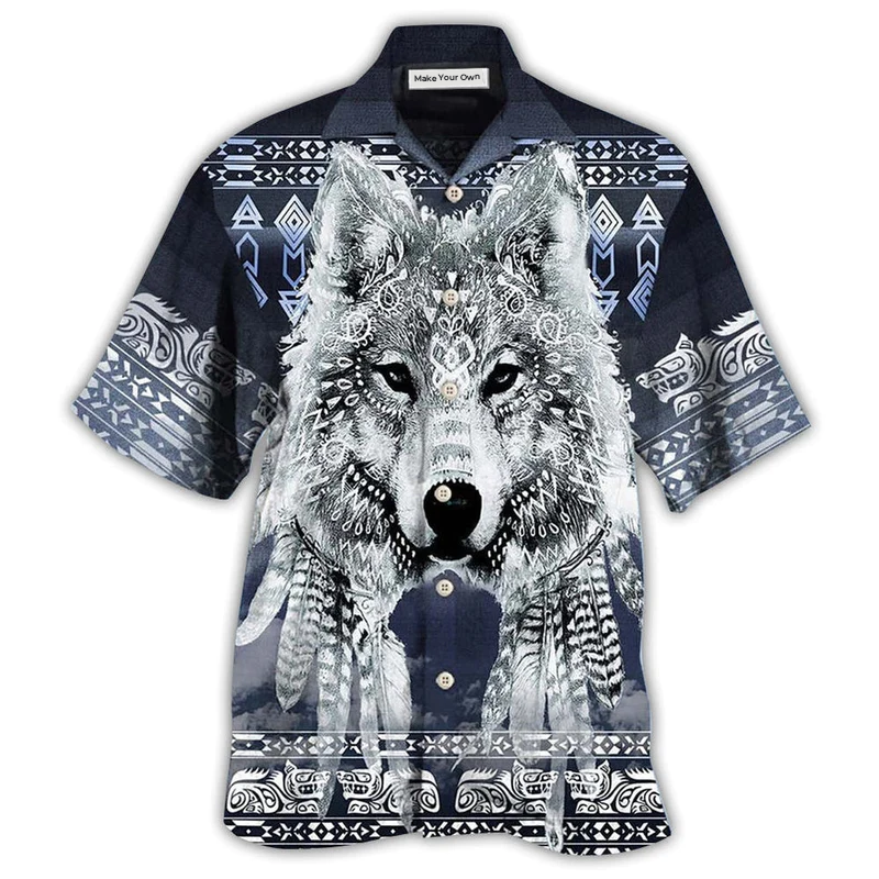 Hawaiian Shirt / Adults / S Native Style Love Peace Wolf Pattern - Hawaiian Shirt - Reefox