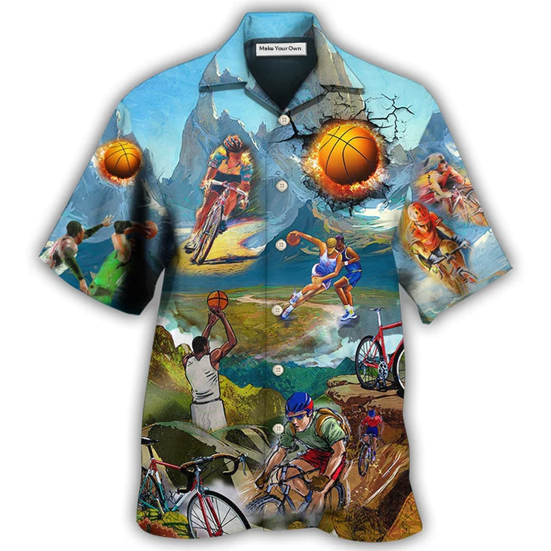 Hawaiian Shirt / Adults / S Cycling And Basketball Moutain Painting Lover - Hawaiian Shirt - Reefox
