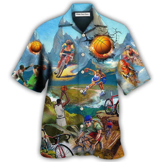 Hawaiian Shirt / Adults / S Cycling And Basketball Moutain Painting Lover - Hawaiian Shirt - Reefox