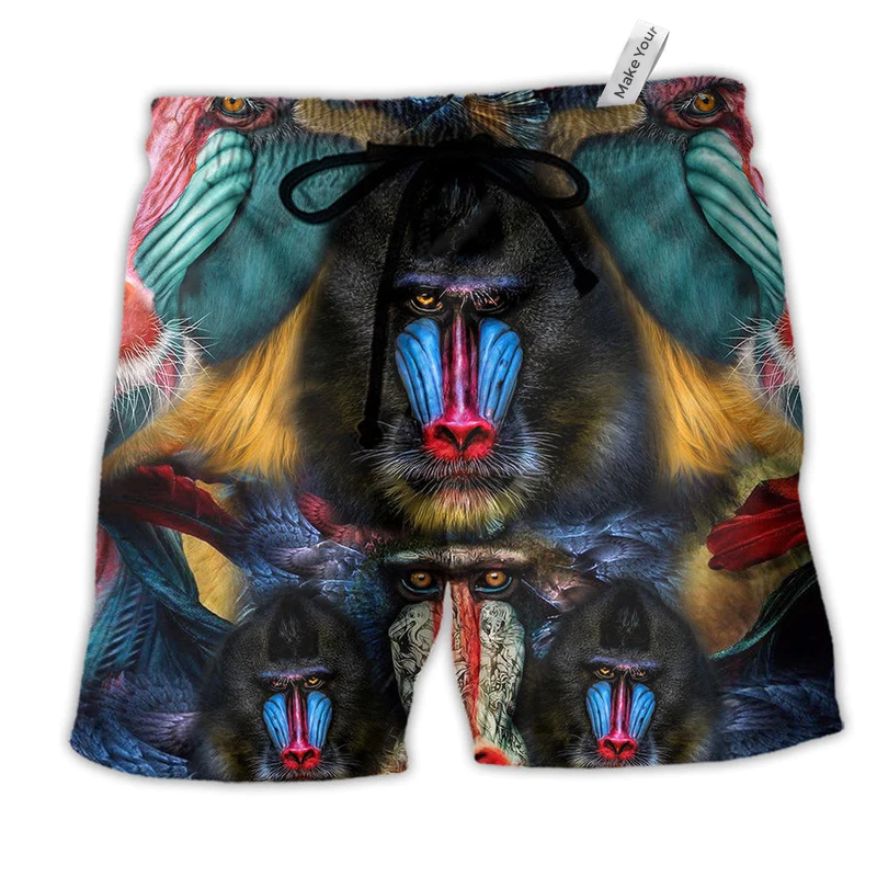 Beach Short / Adults / S Monkey Mandrill Animal Love Their Forest - Beach Short Reefox - Owls Matrix LTD