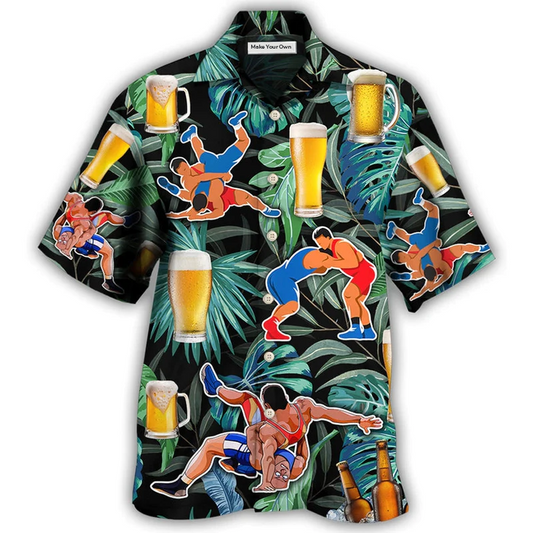 Hawaiian Shirt / Adults / S Beer And Wrestling Tropical Pattern - Hawaiian Shirt - Reefox