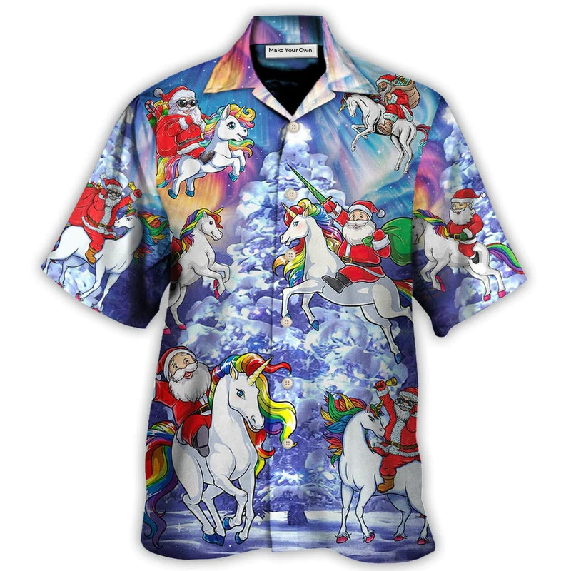 Hawaiian Shirt / Adults / S Christmas Santa Claus Riding Unicorn Snow Mountain Art Style - Hawaiian Shirt - Reefox