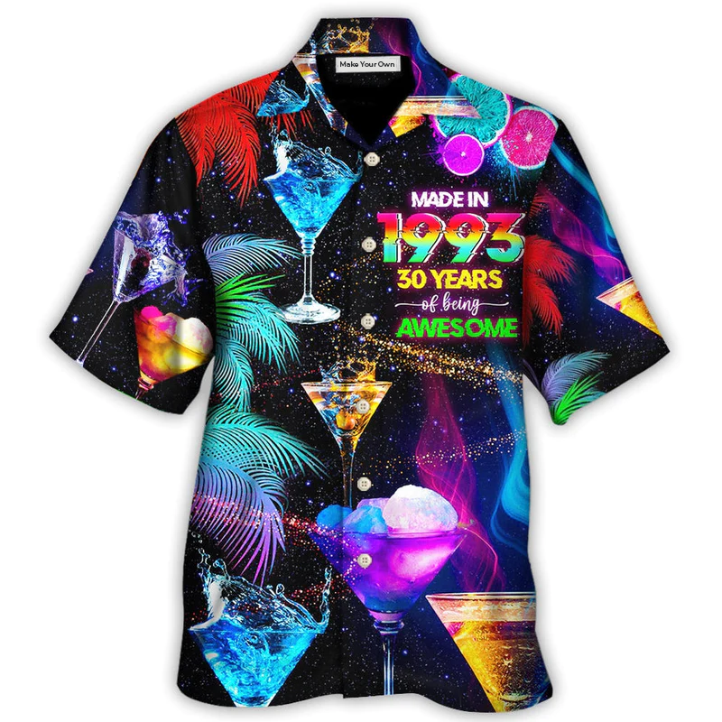 Hawaiian Shirt / Adults / S Cocktail Drinking Cocktail Made In 1993 30 Years Neon Style - Hawaiian Shirt - Reefox