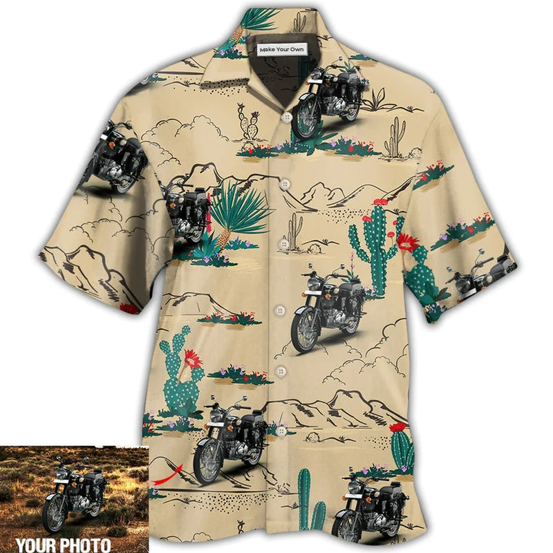 Hawaiian Shirt / Adults / S Motorcycle On The Desert Cactus Custom Photo - Hawaiian Shirt - Reefox