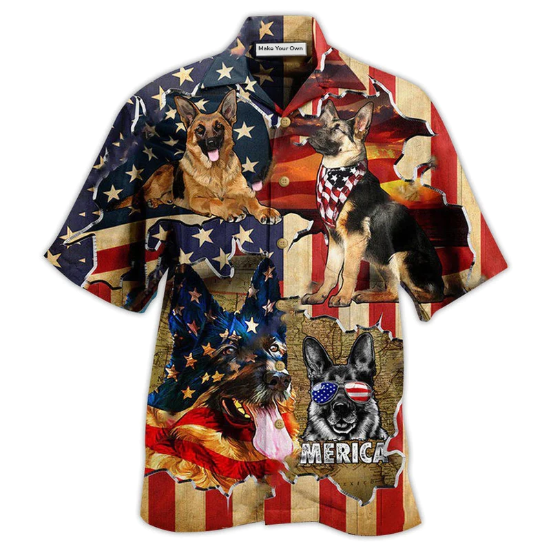 Hawaiian Shirt / Adults / S German Shepherd Dog America Protected By German Shepherd - Hawaiian Shirt - Reefox