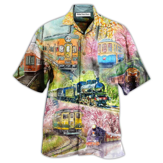 Hawaiian Shirt / Adults / S Train Love Flowers - Hawaiian Shirt - Reefox