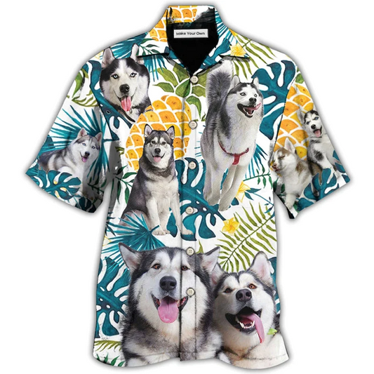 Hawaiian Shirt / Adults / S Husky Funny Husky Tropical Leaf - Hawaiian Shirt - Reefox