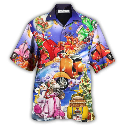 Hawaiian Shirt / Adults / S Scooter Chill With Your Scooters By Greece Beach Christmas With Purple - Hawaiian Shirt - Reefox