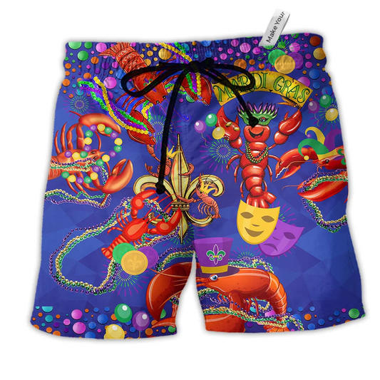 Beach Short / Adults / S Shrimp Mardi Gras Love Animals - Beach Short Reefox - Owls Matrix LTD