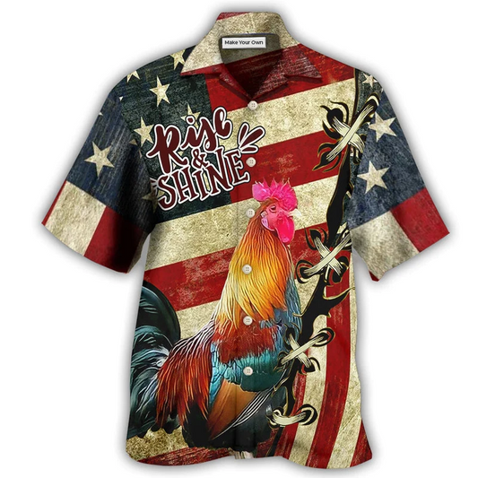 Hawaiian Shirt / Adults / S Farm America And Chicken Rise Shine - Hawaiian Shirt - Reefox
