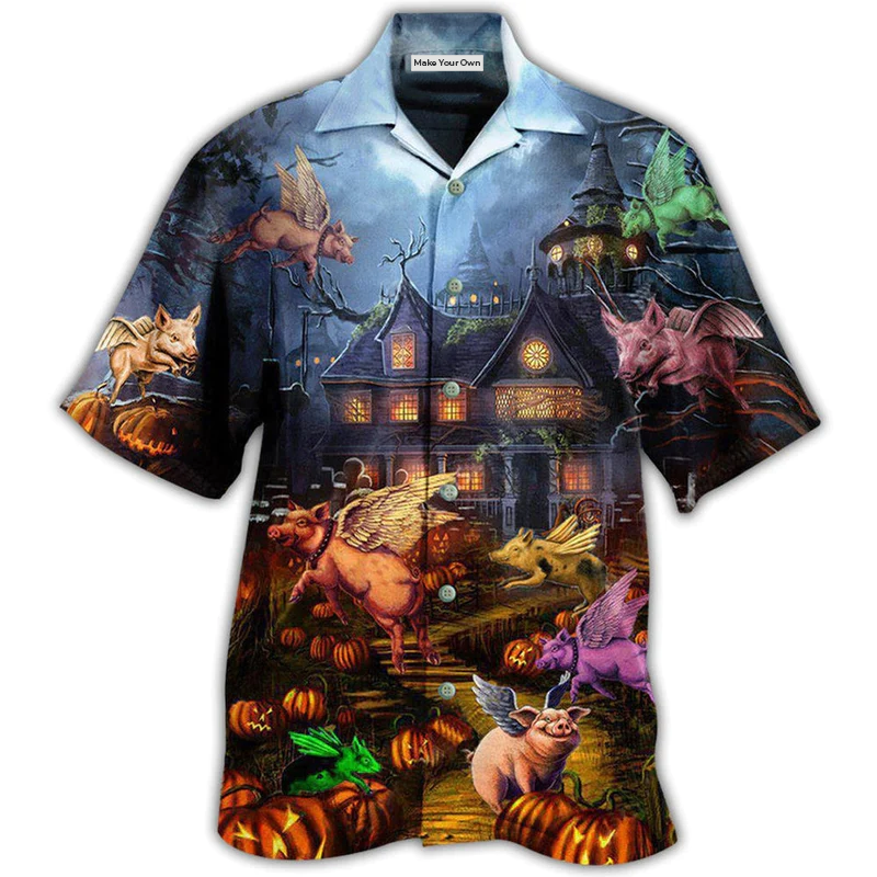 Hawaiian Shirt / Adults / S Halloween When Pigs Fly Night - Hawaiian Shirt - Reefox