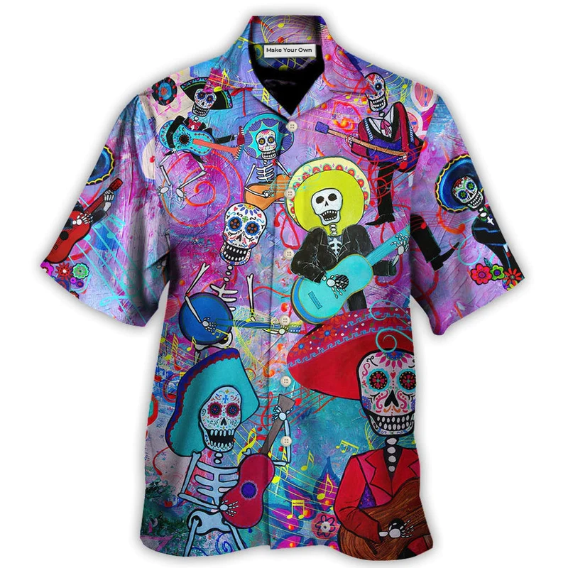 Hawaiian Shirt / Adults / S Guitar Day Of The Dead Sugar Skull - Hawaiian Shirt - Reefox