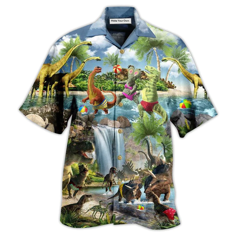 Hawaiian Shirt / Adults / S Dinosaur Love Swimming Love Beach Love Summer - Hawaiian Shirt - Reefox