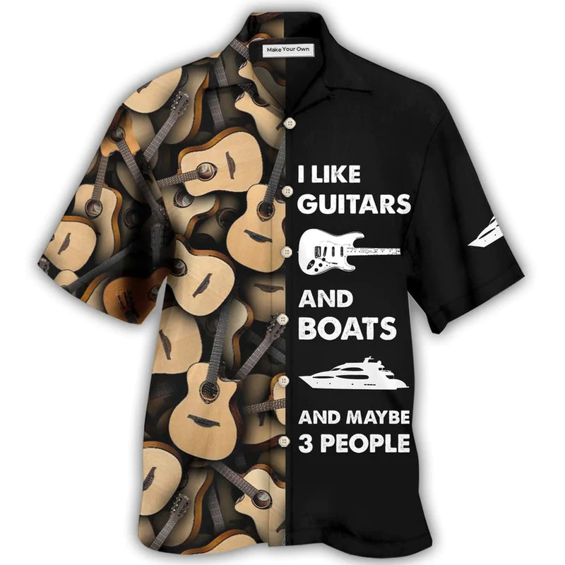 Hawaiian Shirt / Adults / S Guitar And Boat I Like - Hawaiian Shirt - Reefox