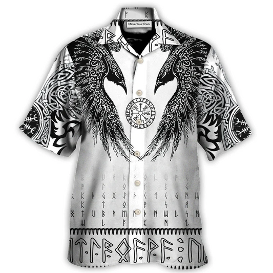 Hawaiian Shirt / Adults / S Viking Black Runic Raven Scandinavian - Hawaiian Shirt - Reefox