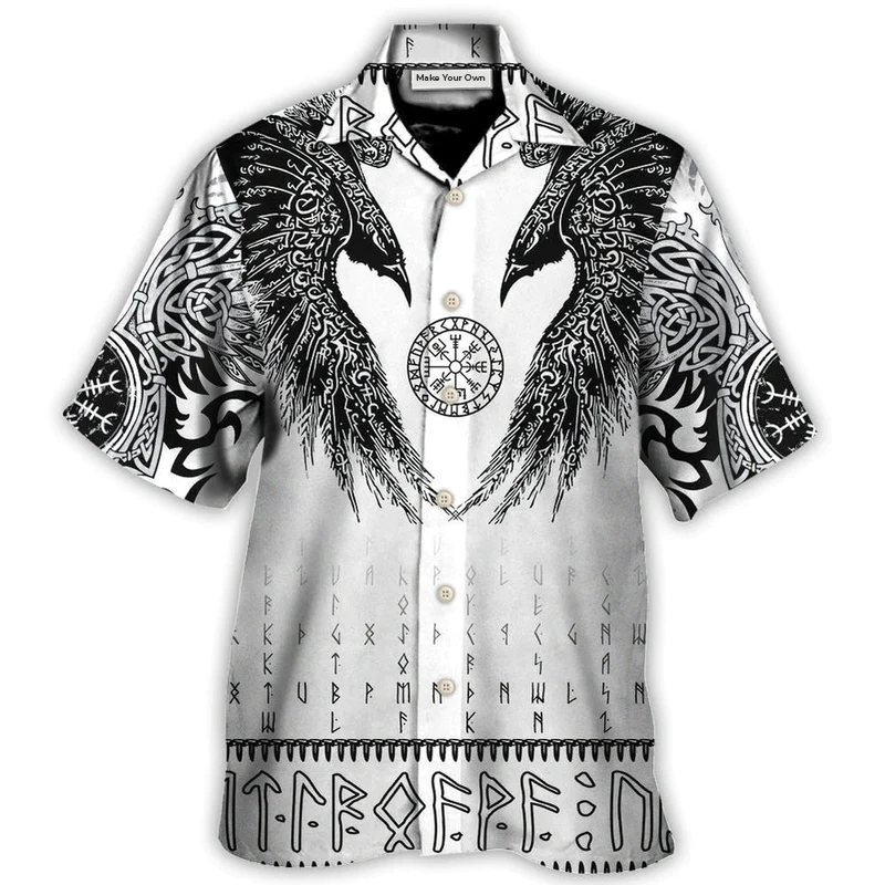 Hawaiian Shirt / Adults / S Viking Black Runic Raven Scandinavian - Hawaiian Shirt - Reefox
