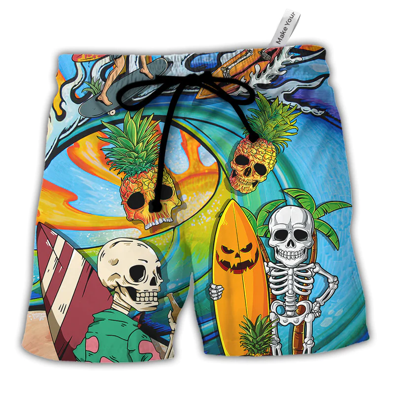 Surfing Funny Skeleton Never Underestimate An Old Guy On A Surfboard Surfing Lovers - Beach Short Reefox